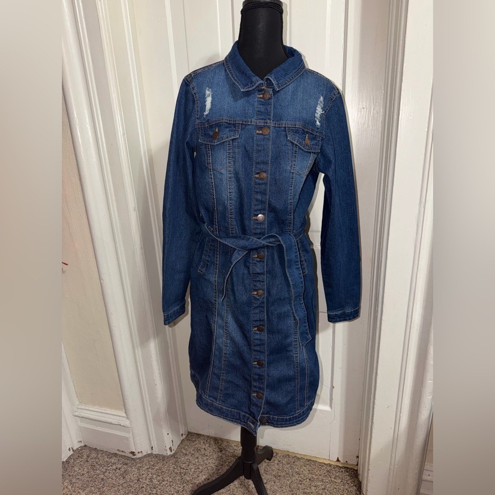 Women's XL dress jean dress Denim Button-Up Belt casual work fun party